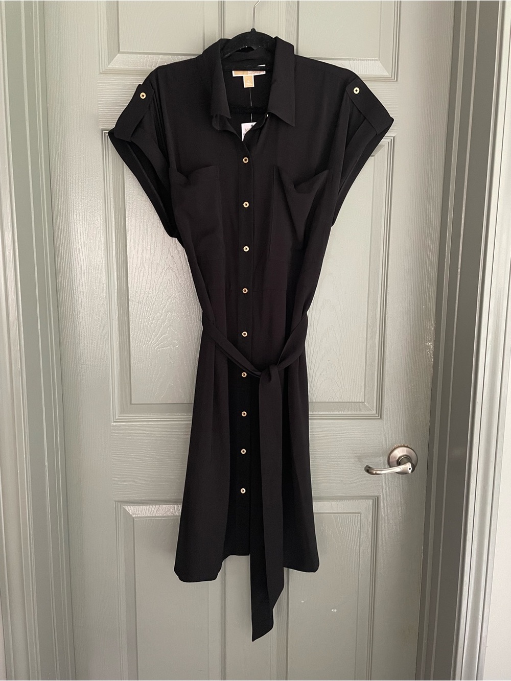 MICHAEL Michael Kors Black Button-Front Midi Dress with Tie Curvy Plus Size XL